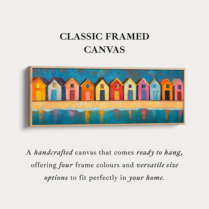 Strandhuisjes Lange Smalle Horizontale Wanddecoratie Groot Ingelijst Canvas Schilderij