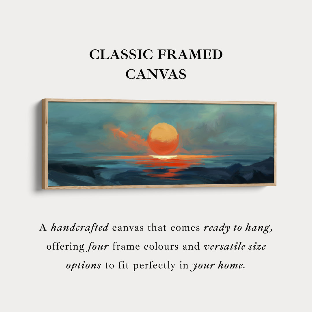 Minimalist Ocean Sunset Narrow Wide Horizontal Wall Decor Large Framed Canvas