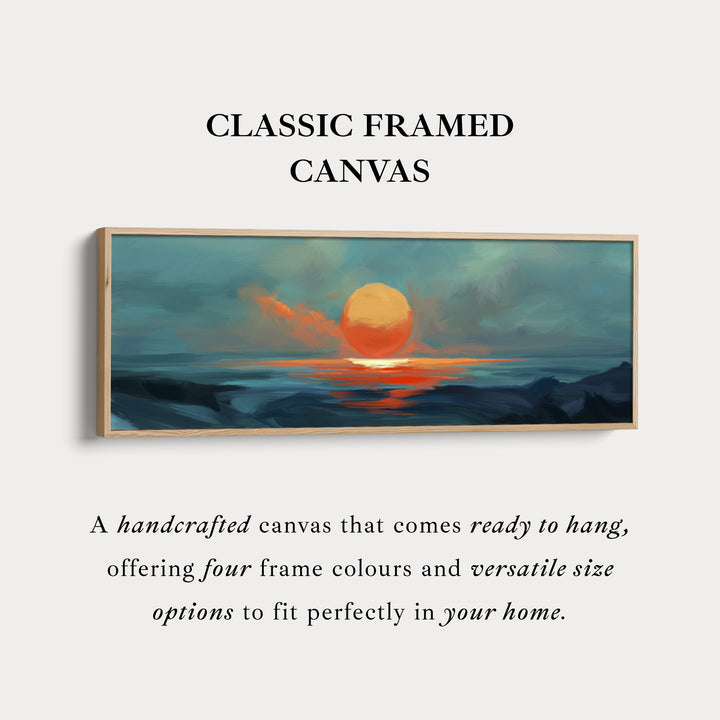 Minimalist Ocean Sunset Narrow Wide Horizontal Wall Decor Large Framed Canvas