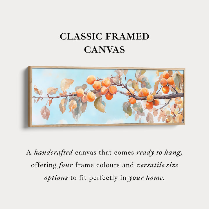 Persimmon Branch Large Framed Long Canvas Horizontal Wall Art