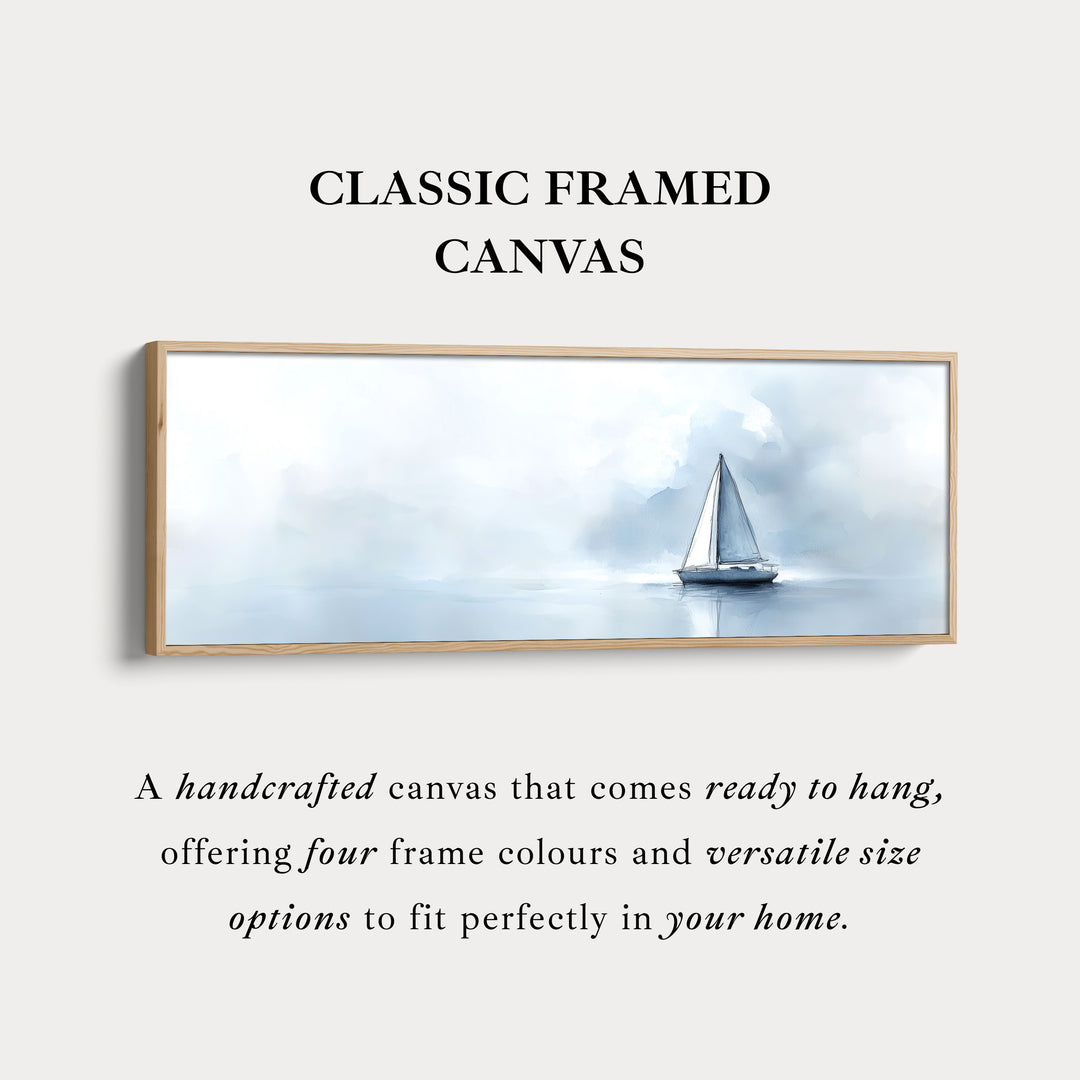 Zeilboot aquarel groot ingelijst lang canvas horizontale wanddecoratie