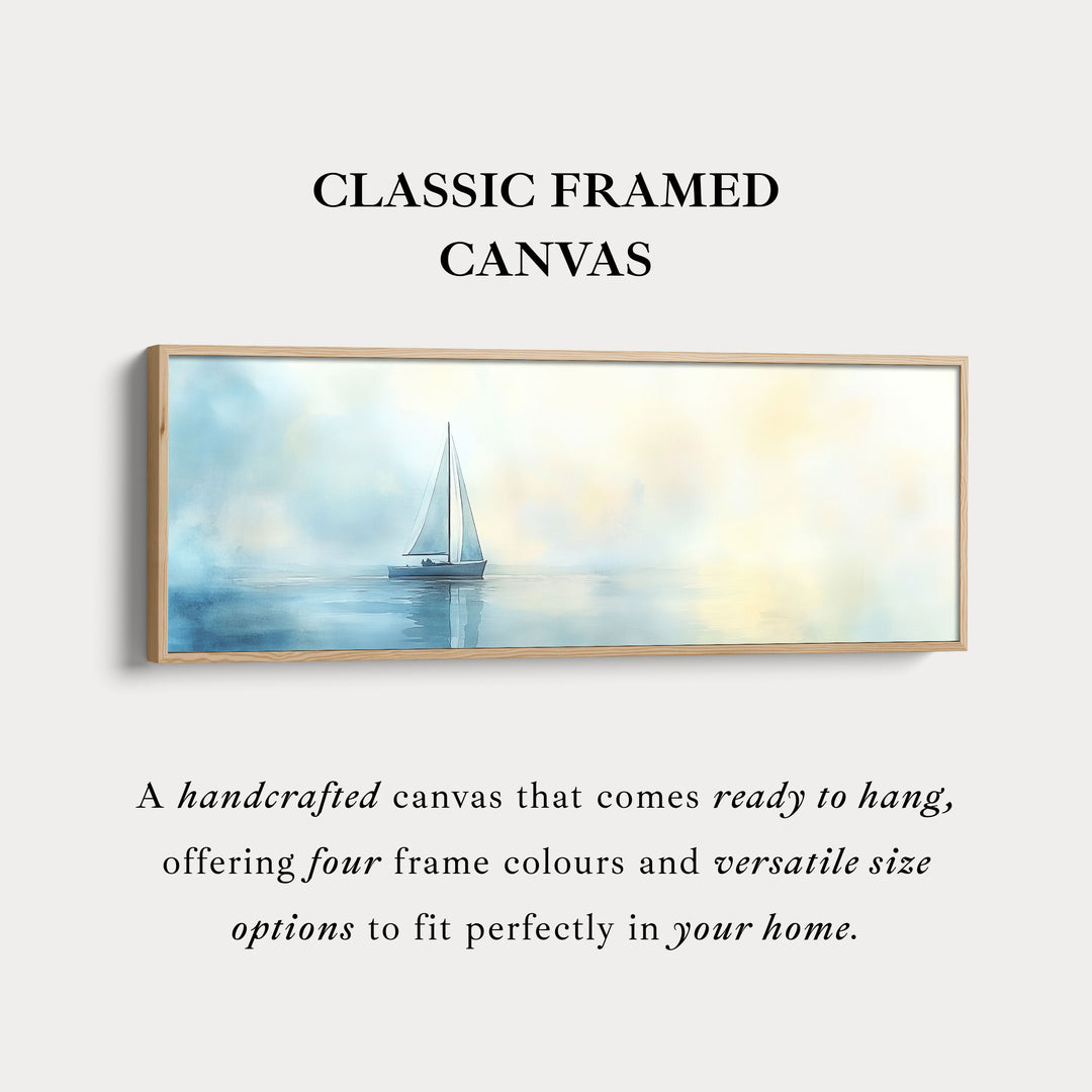 Kalmerende aquarel zeilboot grote ingelijste lange canvas horizontale wanddecoratie