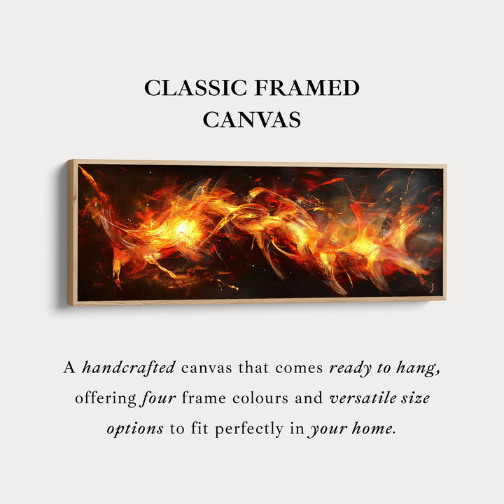 Abstracte Vlam Lange Horizontale Muurdecoratie, Panoramische Muurdecoratie Brede Muurdecoratie