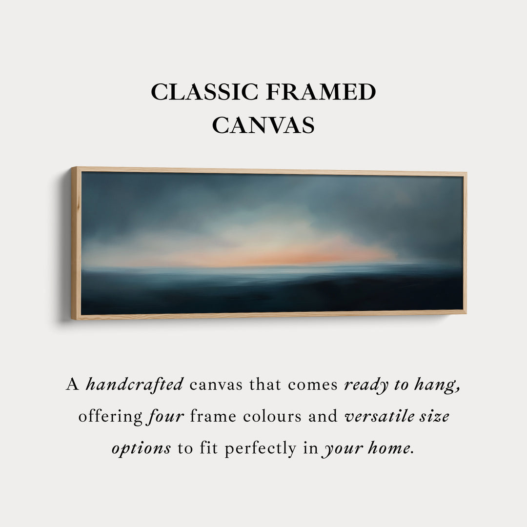 Abstracte zonsondergang boven bed lange smalle panoramische canvas wanddecoratie