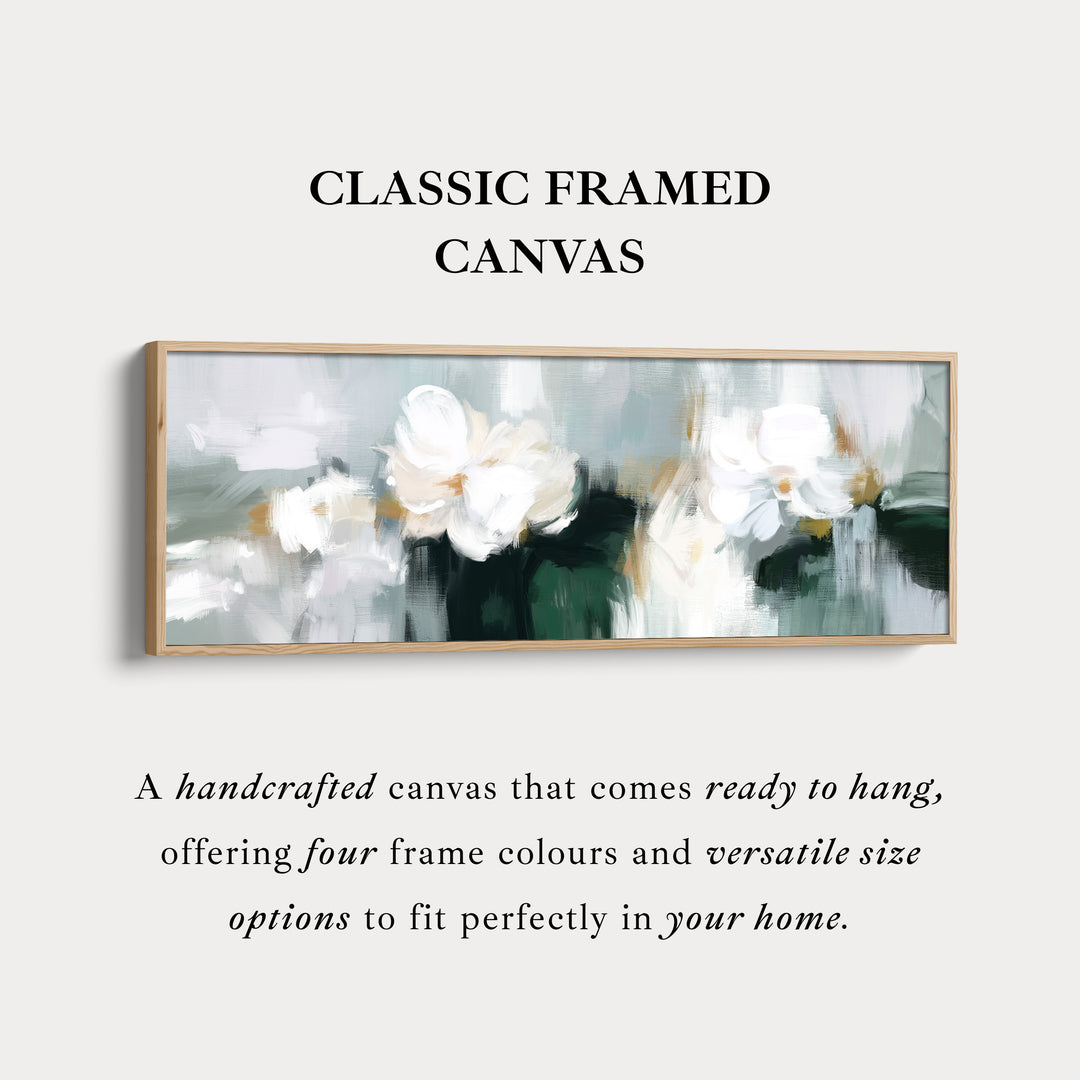 Horizontal Wall Art White Abstract Floral Canvas Print – Soft Neutral Brushstroke Flowers – Modern Above Sofa Art for Living Room
