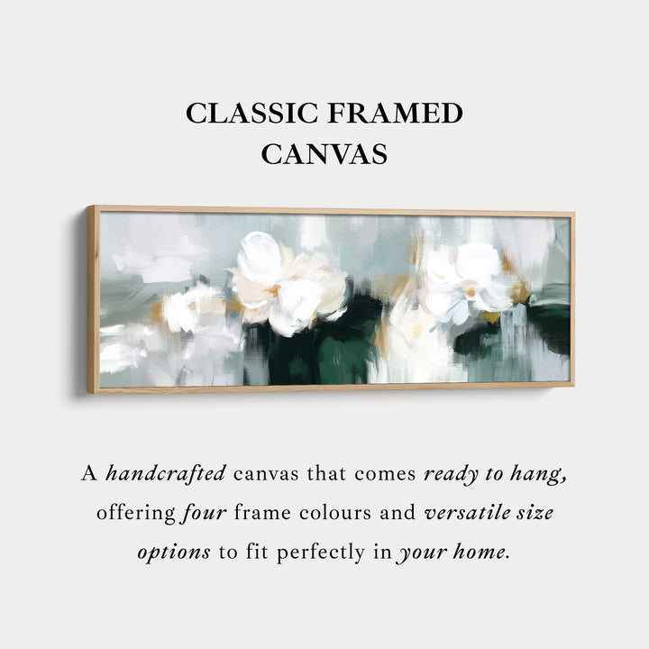 Horizontal Wall Art White Abstract Floral Canvas Print – Soft Neutral Brushstroke Flowers – Modern Above Sofa Art for Living Room