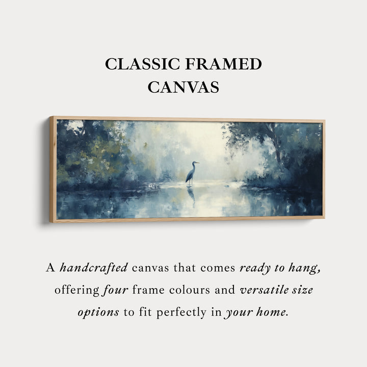 Gedempte Reiger Lange Horizontale Smalle Ingelijste Canvas