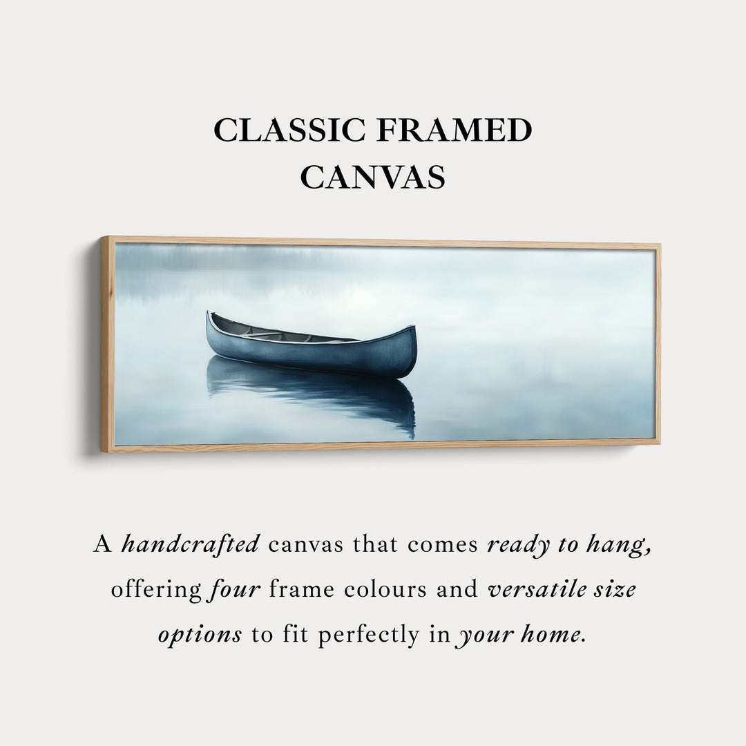 Misty Lake Kanoë Breed Gevoegd Boven Bed Muurkunst