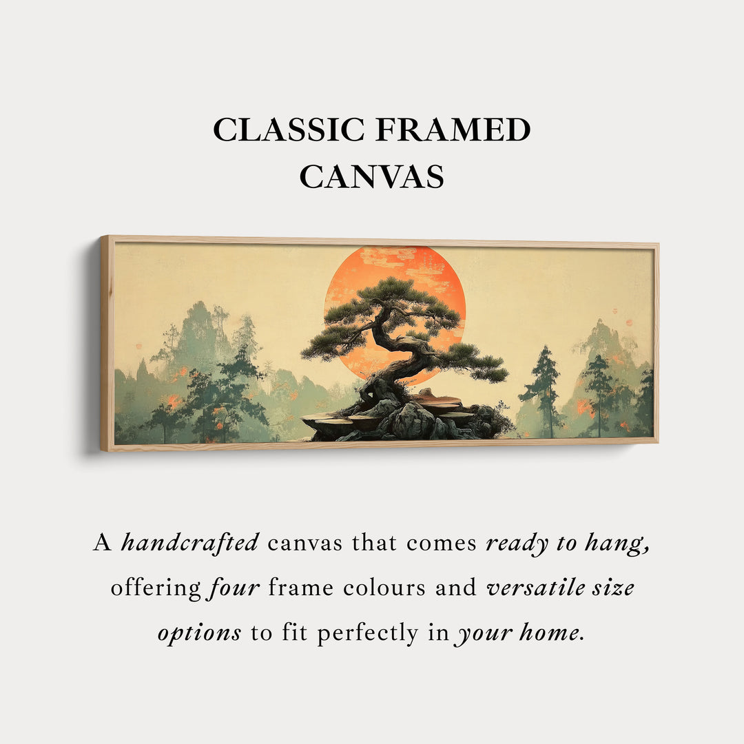 Lange panoramische wanddecoratie bonsaiboom botanische wandkunst