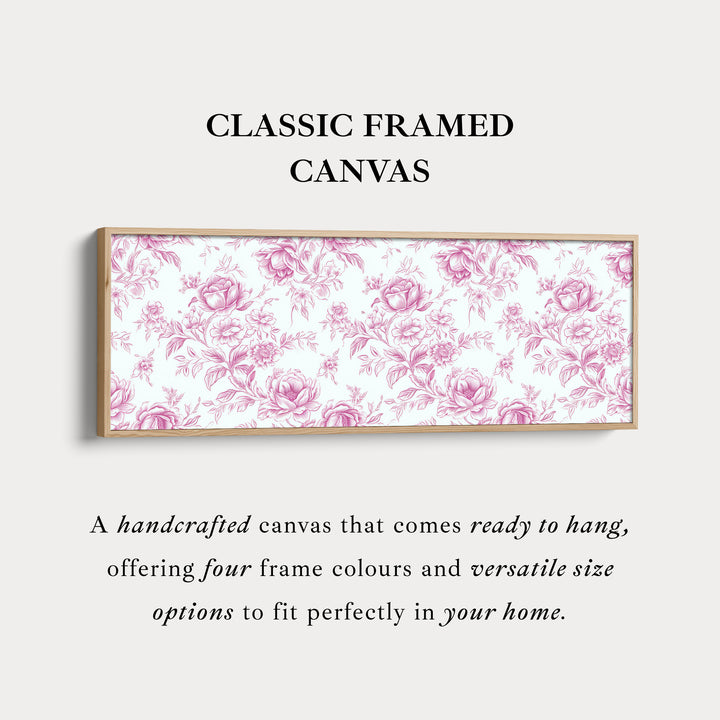 Corner detail of the Above Bed Wall Decor Vintage Pink Floral print in a classic frame with visible canvas texture