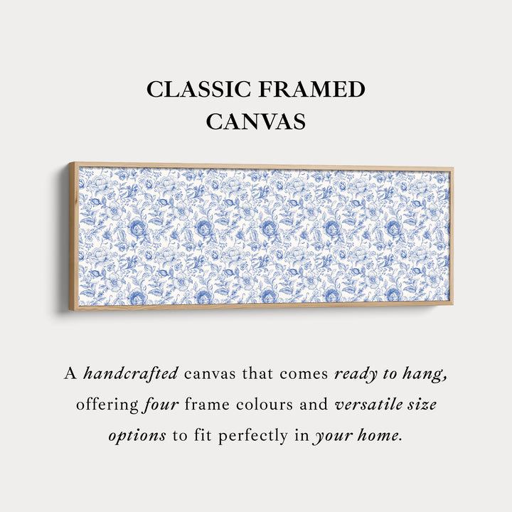 Blauwe bloemen panoramische wanddecoratie boven het bed