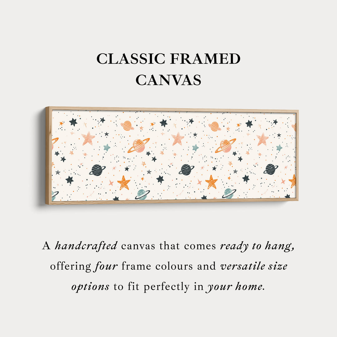 Lange smalle kinderkamerdecoratie buitenaardse planeten