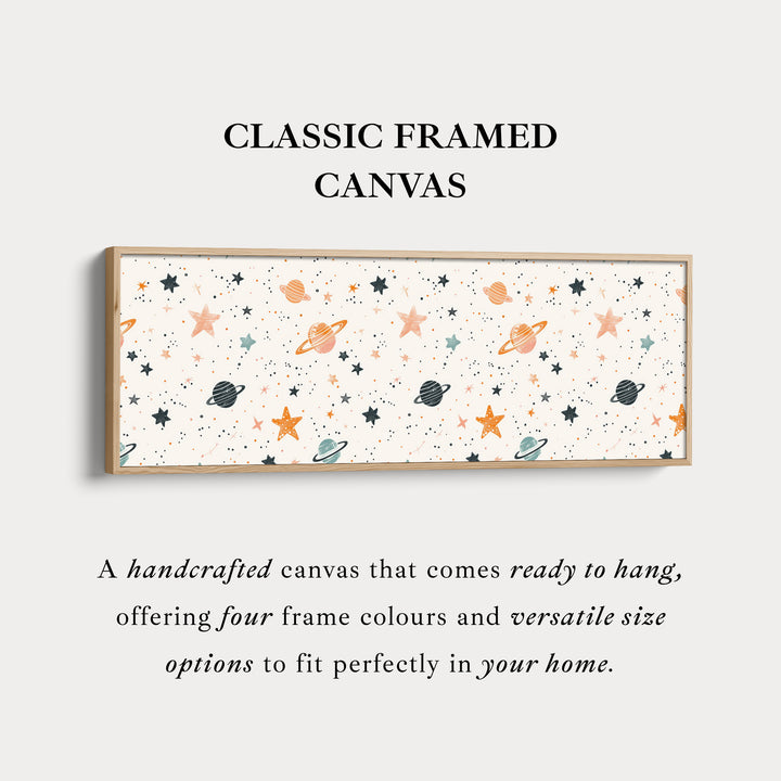 Lange smalle kinderkamerdecoratie buitenaardse planeten