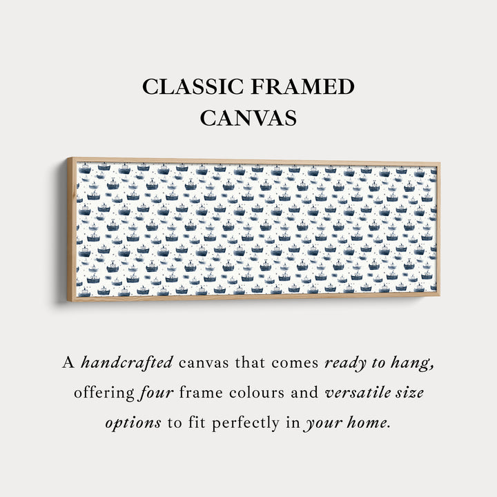 Kleine blauwe schepen slanke horizontale wanddecoratie