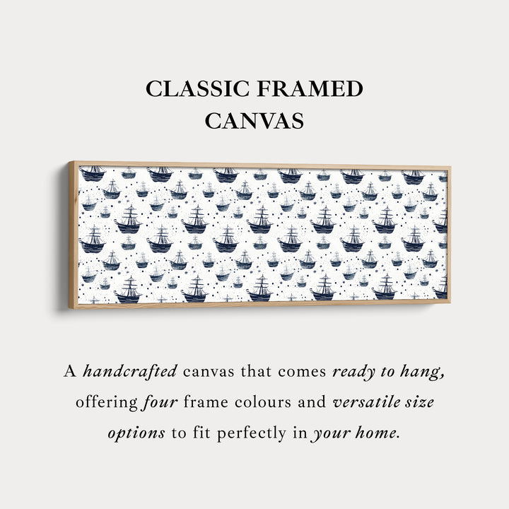 Kleine piratenschepen kinderkamer lange smalle panoramische wanddecoratie