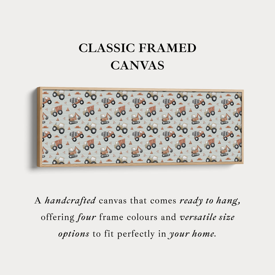 Panoramic Long Kids Room Decor Construction Trucks