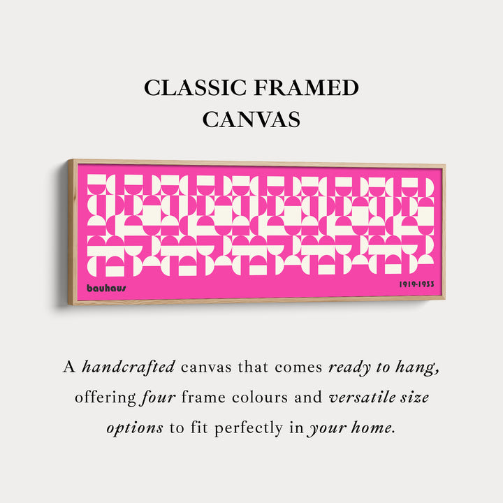 Groot ingelijste lange wanddecoratie roze midden-eeuws Bauhaus