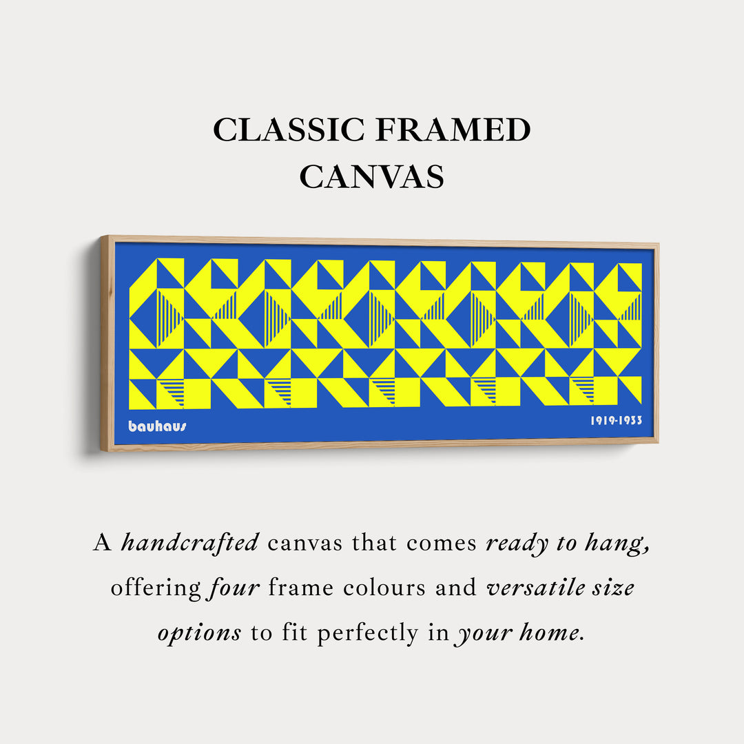 Blue & Yellow Large Framed Long Wall Art Mid Century Bauhaus