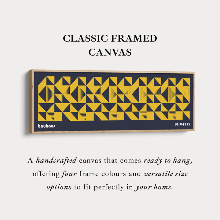 Dark Blue Bauhaus Long Skinny Panoramic Framed Canvas Wall Art