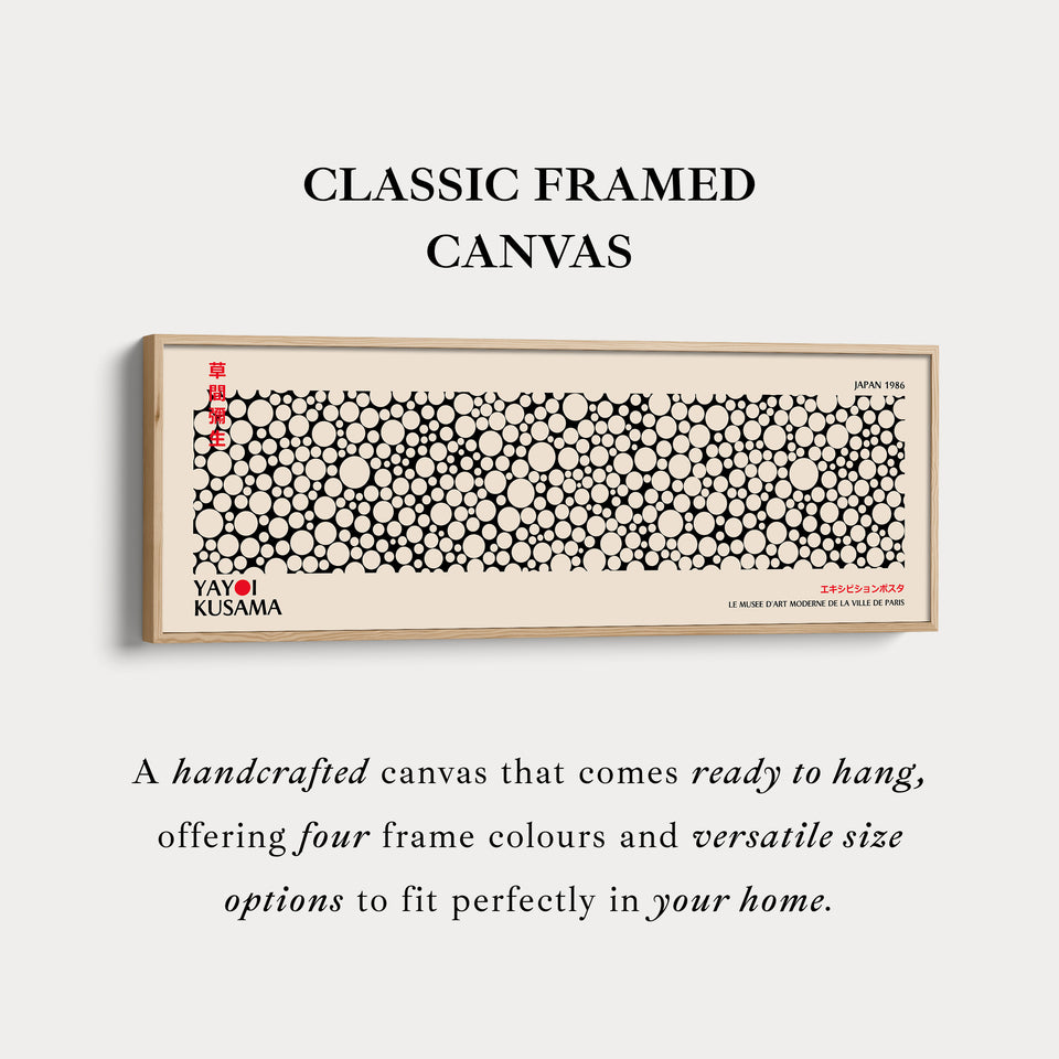 Yayoi Kusama Long Framed Canvas – Large Horizontal Japanese Abstract Wall Art