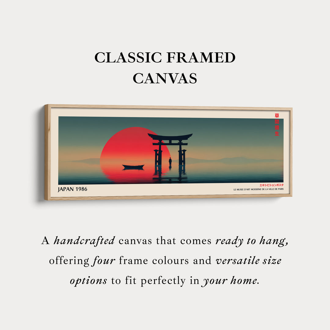 Torii Gate at Sunset – Long Narrow Japanese Wall Art - Tranquil Red Sun Canvas Print