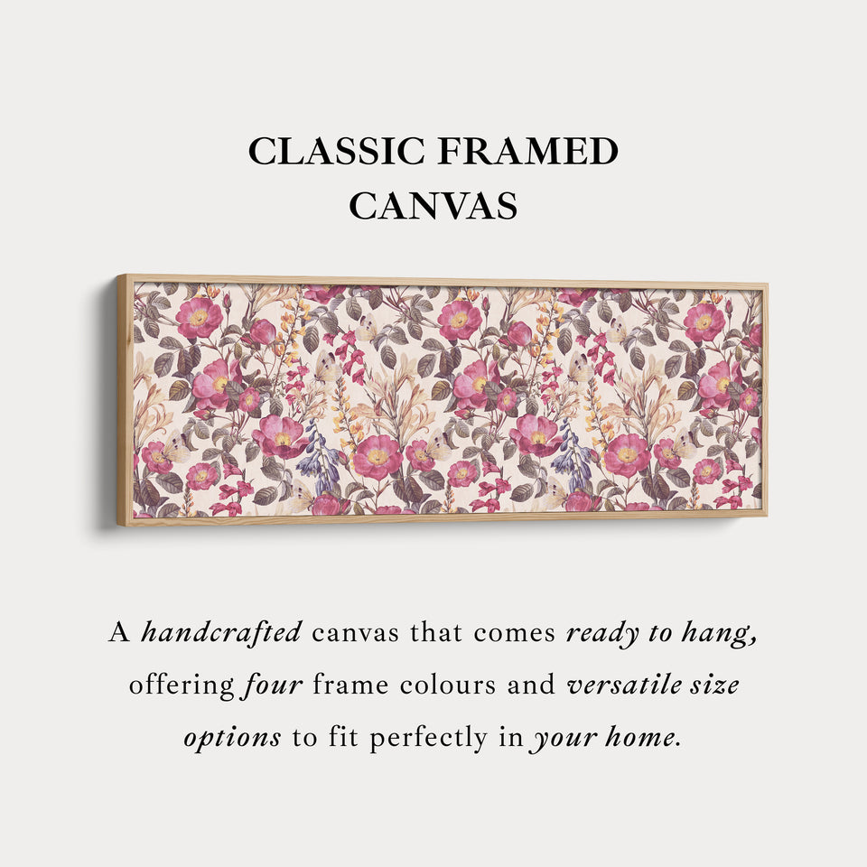 Horizontal wall art botanical floral repeat pattern with butterflies for living room or bedroom