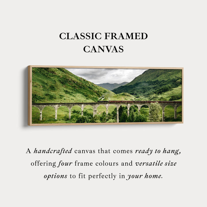 Long framed canvas train crossing glenfinnan viaduct in green highlands for living room or bedroom
