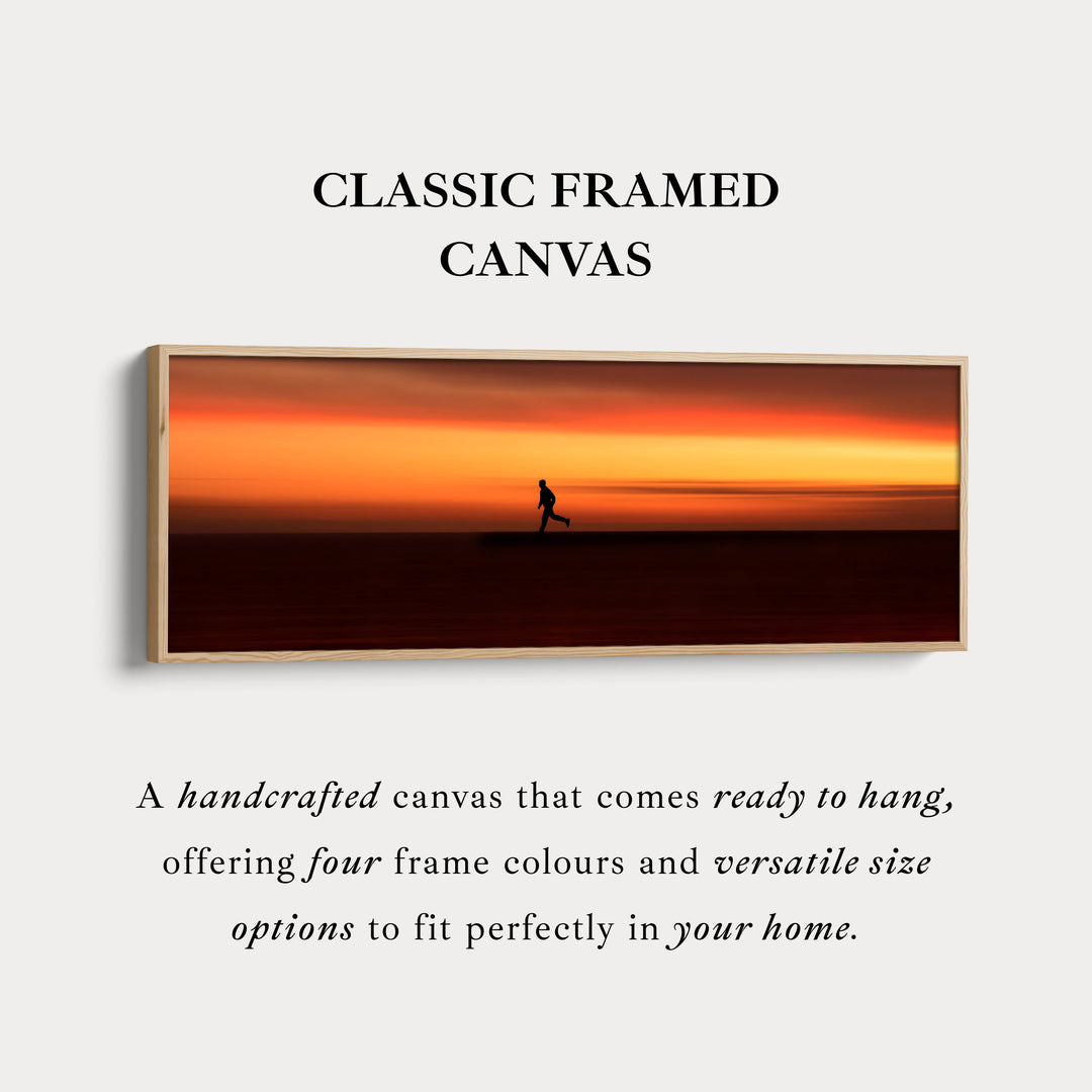 Horizontal wall art runner silhouette against intense sunset horizon for living room or bedroom