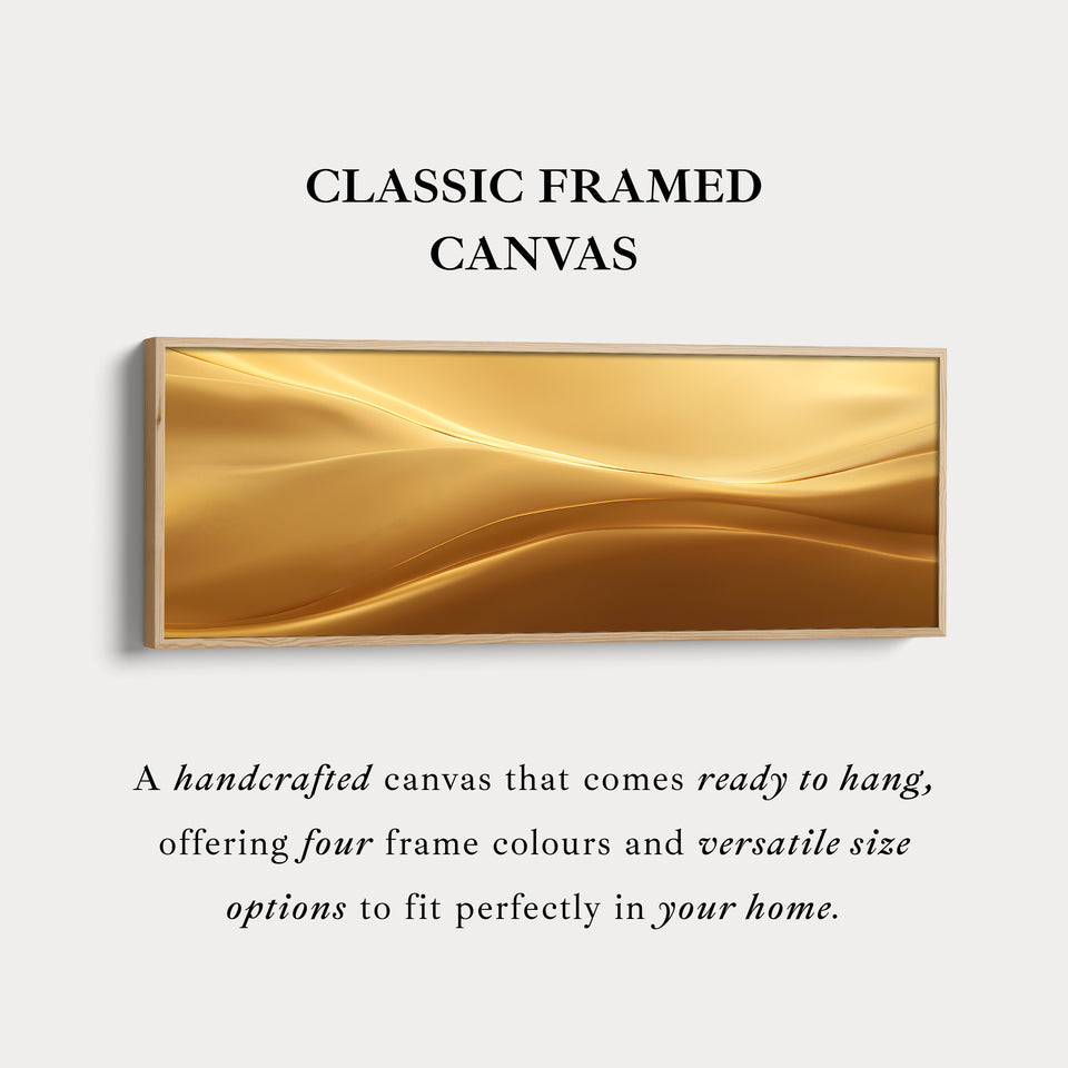 Panoramic Gold Wave Horizontal Wall Art Long Framed Canvas Modern Luxury Decor