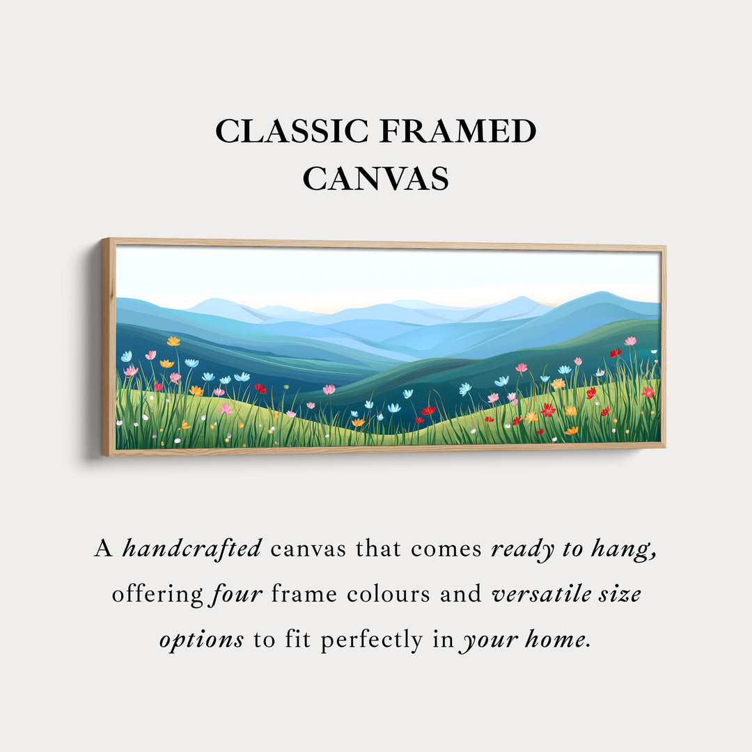 Horizontal Landscape Wall Art Green Blue Long Canvas Above Bed Scenic Nature Print