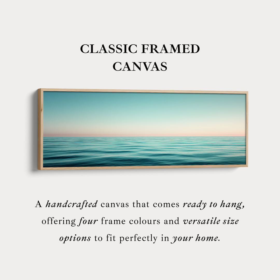 Wide Coastal Ocean Horizon Long Canvas Horizontal Wall Art Calm Blue Seascape