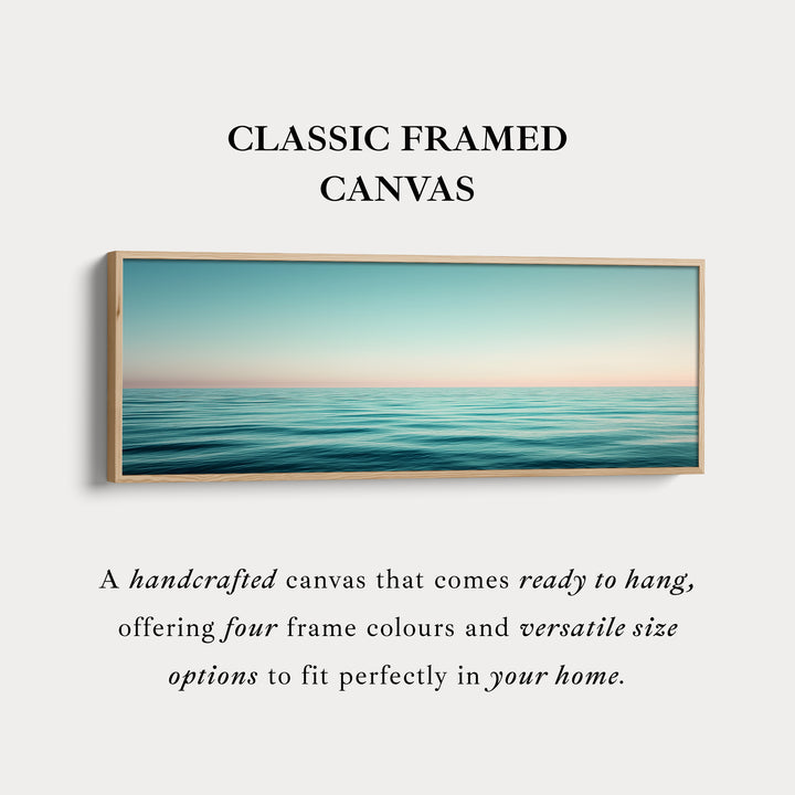Wide Coastal Ocean Horizon Long Canvas Horizontal Wall Art Calm Blue Seascape