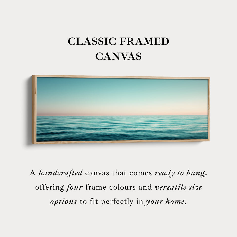Wide Coastal Ocean Horizon Long Canvas Horizontal Wall Art Calm Blue Seascape