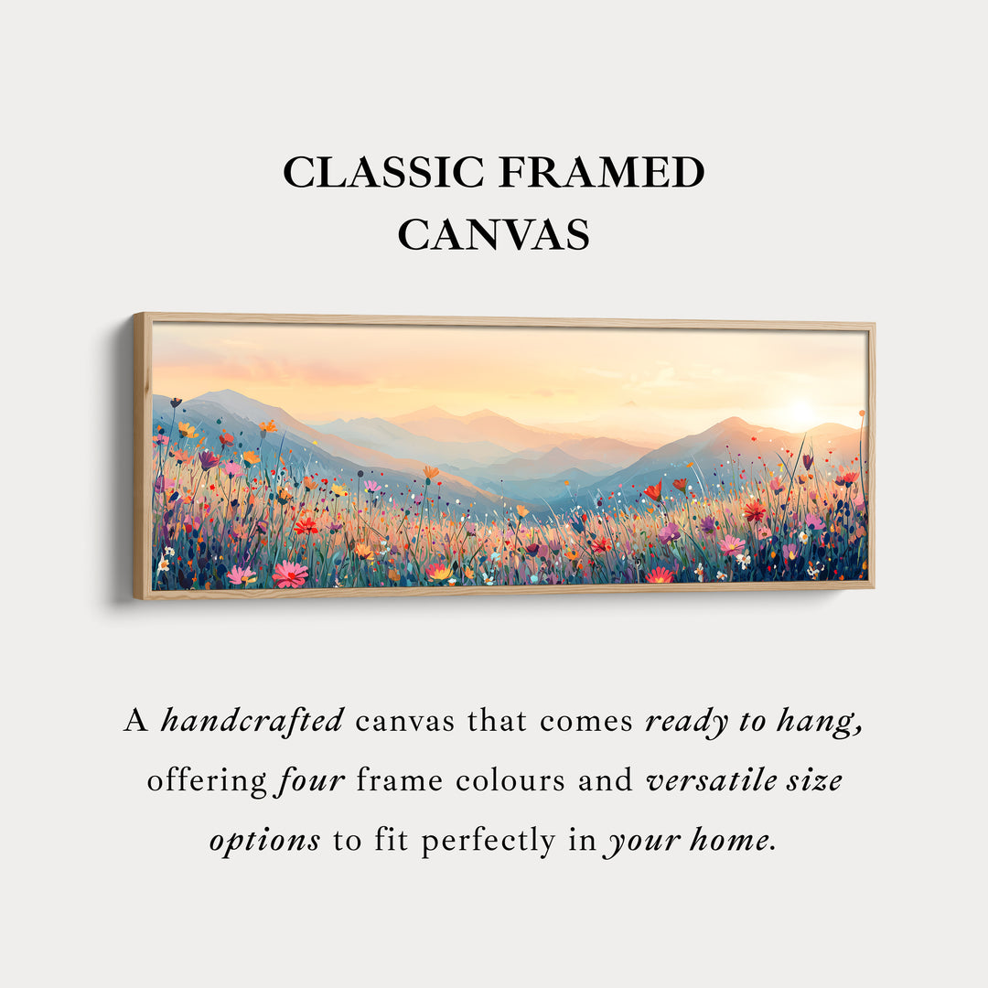 Wide Floral Horizon Long Canvas Above Bed Wall Art Pastel Meadow Landscape