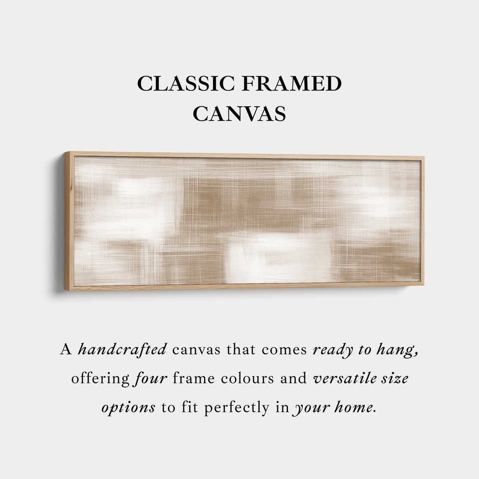 Neutral Abstract Wide Wall Art Long Framed Canvas For Calm Living Spaces
