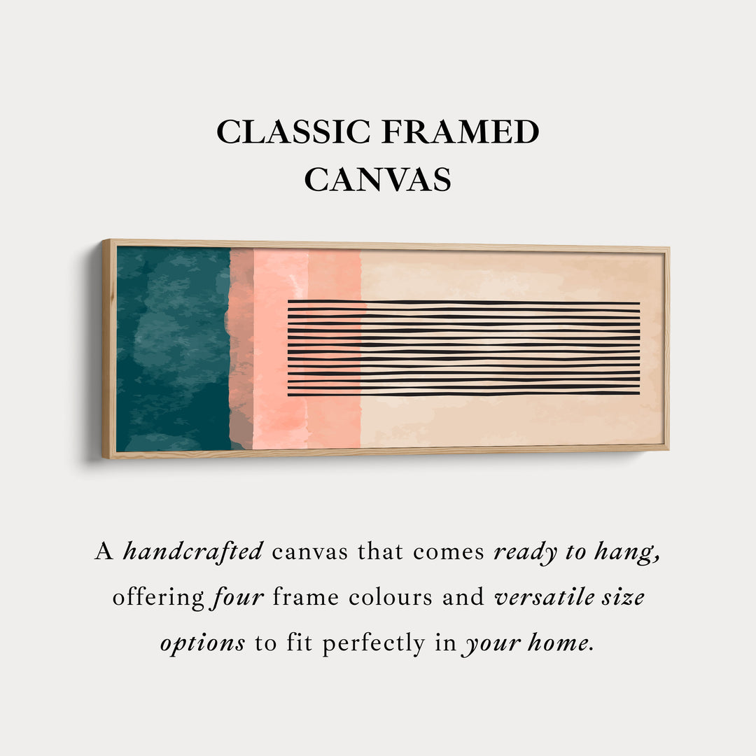 Panoramic Wall Art Teal Green And Coral Abstract Striped Design For Living Room