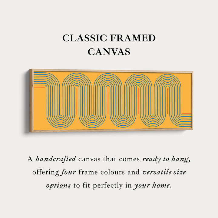 Wide Canvas Yellow And Blue Curved Line Art For Modern Kitchen Or Hallway