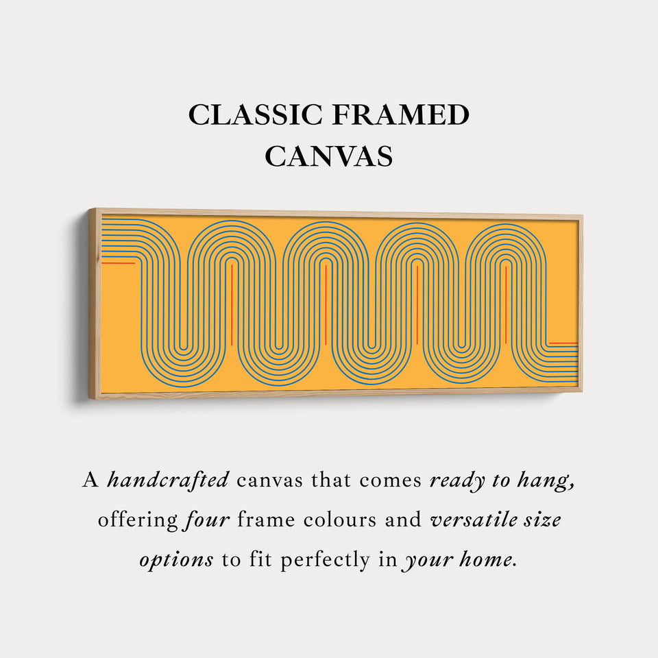 Wide Canvas Yellow And Blue Curved Line Art For Modern Kitchen Or Hallway