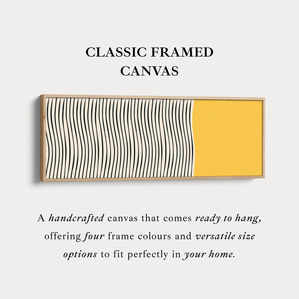 Long Framed Canvas Yellow And Black Wavy Line Wall Art For Bedroom