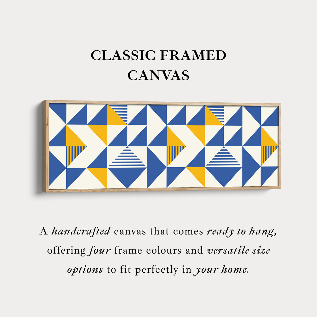 Long Framed Canvas Blue Yellow Beige Horizontal Geometric Wall Art