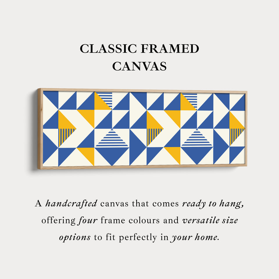 Long Framed Canvas Blue Yellow Beige Horizontal Geometric Wall Art