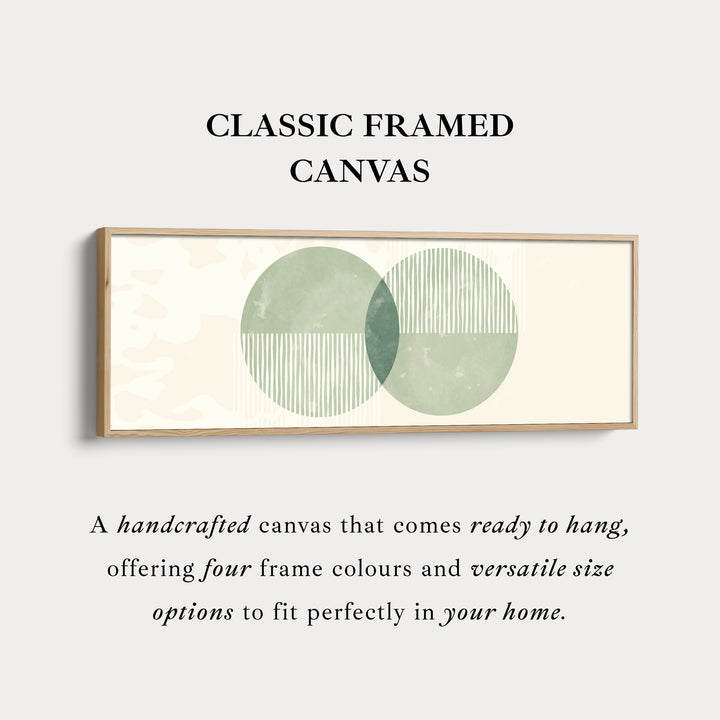 Panoramic Wall Art Dual Green Circles With Vertical Accents For Living Room