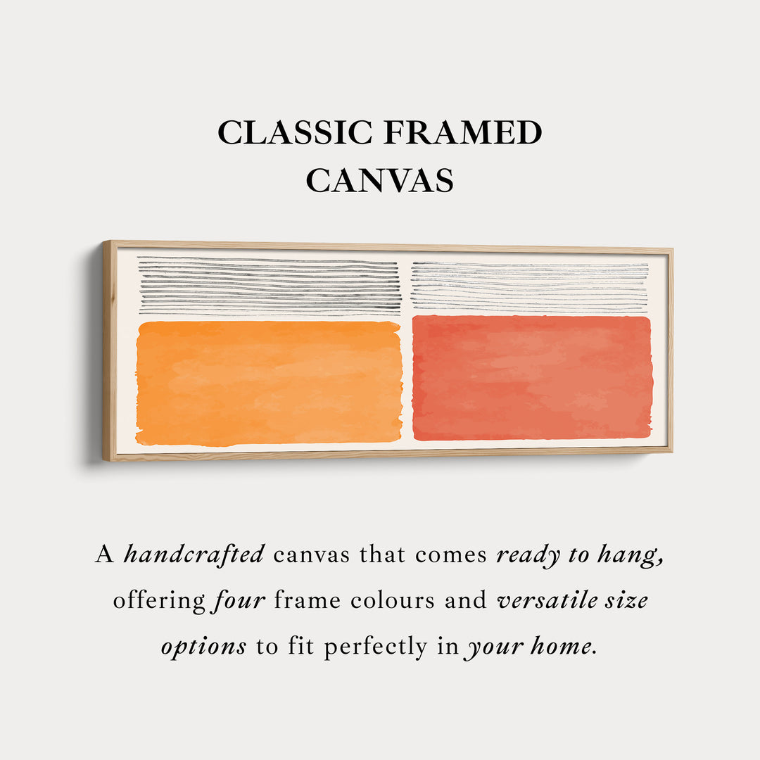 Wide Wall Art Orange And Beige Blocks With Grey Linework