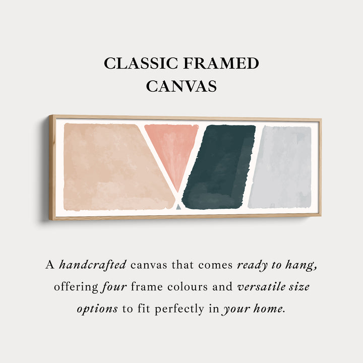 Long Narrow Canvas Modern Geometric In Beige Pink And Deep Green
