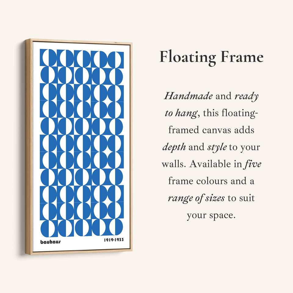 Bauhaus Vertical Wall Art Blue Circle Pattern Tall Canvas For Office