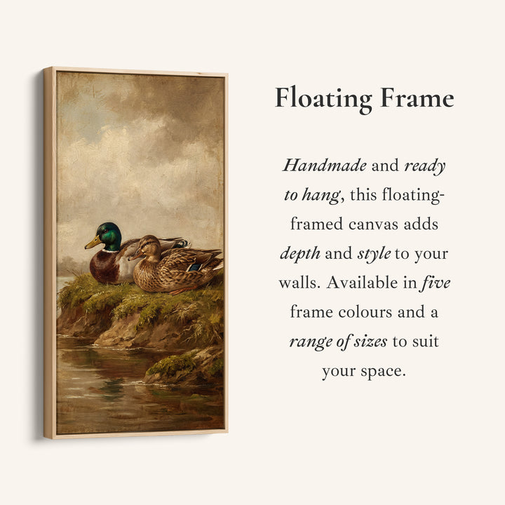 Mallard Duck Pair Narrow Wall Art Vertical Canvas For Kitchen