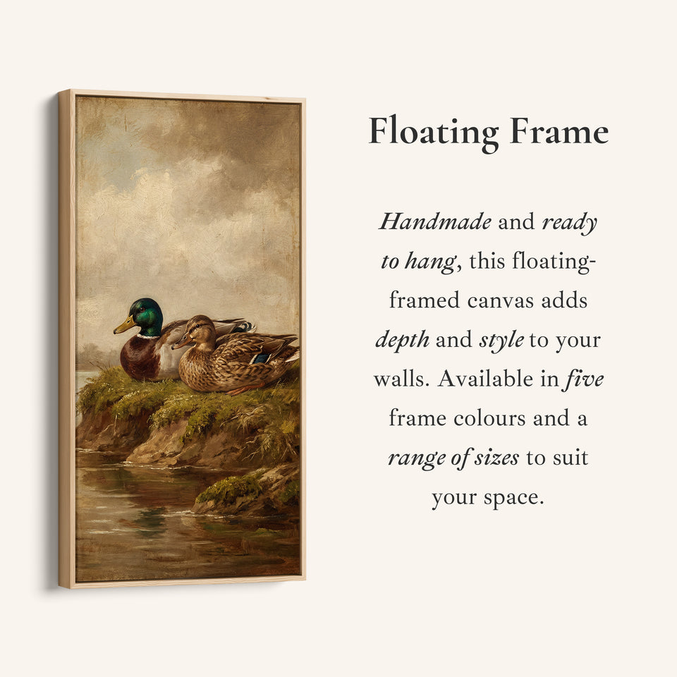 Mallard Duck Pair Narrow Wall Art Vertical Canvas For Kitchen