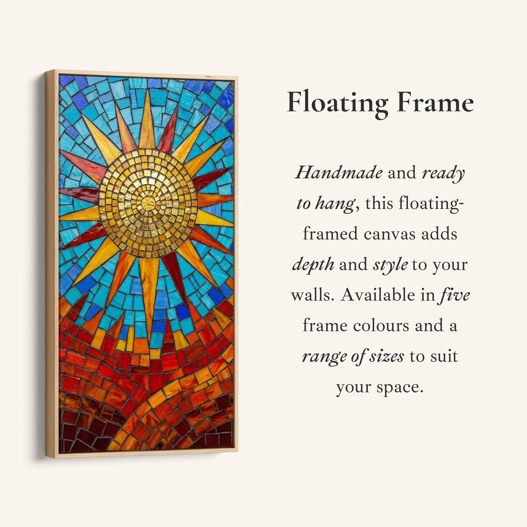 Mosaic Sun Tall Framed Canvas Vertical Canvas For Bedroom