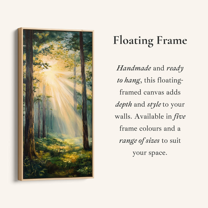 Sunlit Forest Rays Tall Wall Art Vertical Canvas For Bedroom