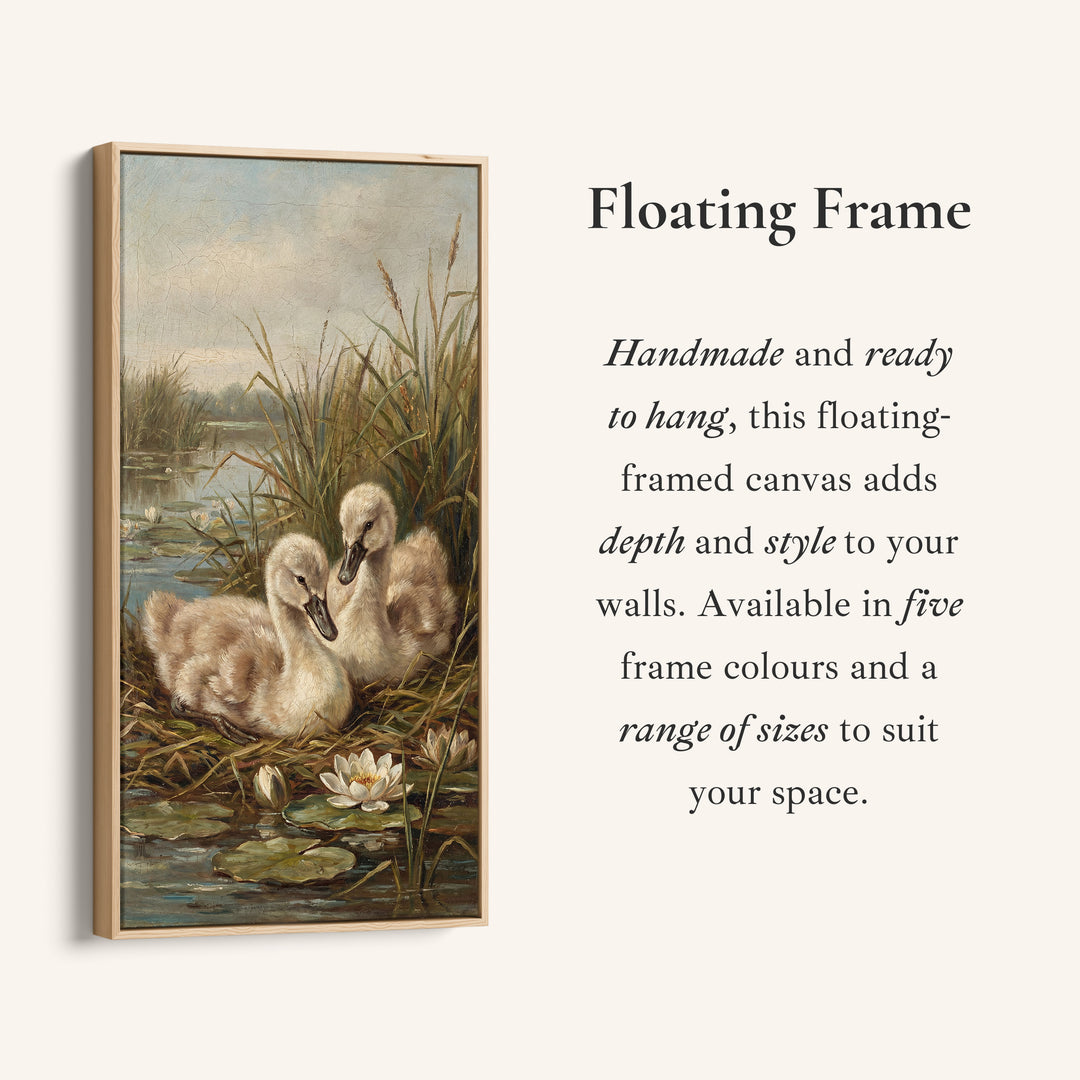 Swan Cygnets Pond Tall Narrow Canvas Vertical Canvas For Bedroom